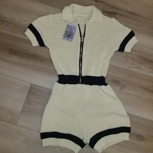 OSPREY Cream and Black Knit Jumpsuit